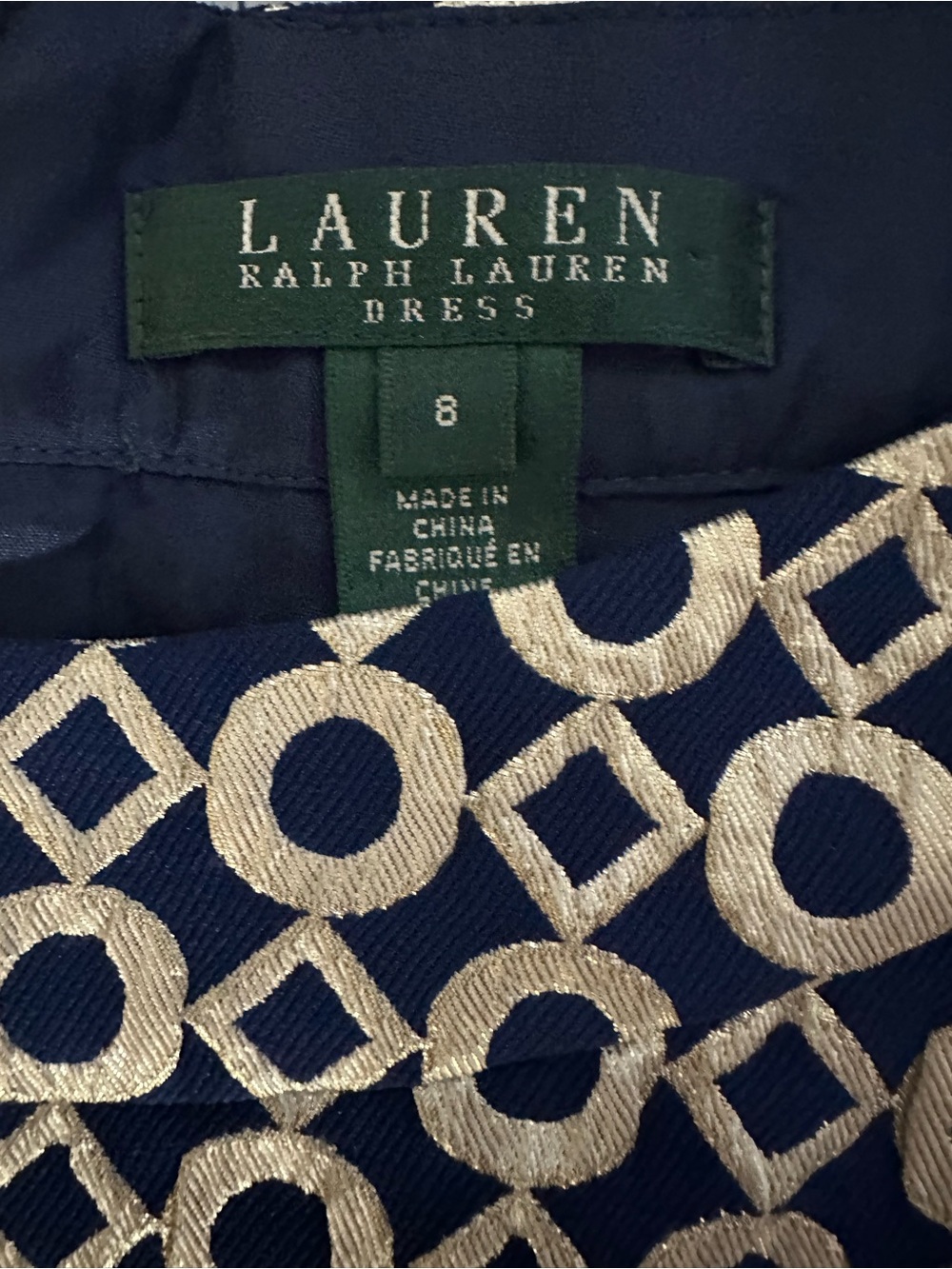 Ralph Lauren Navy Dress with Gold Geometric Print - Picture 5 of 5